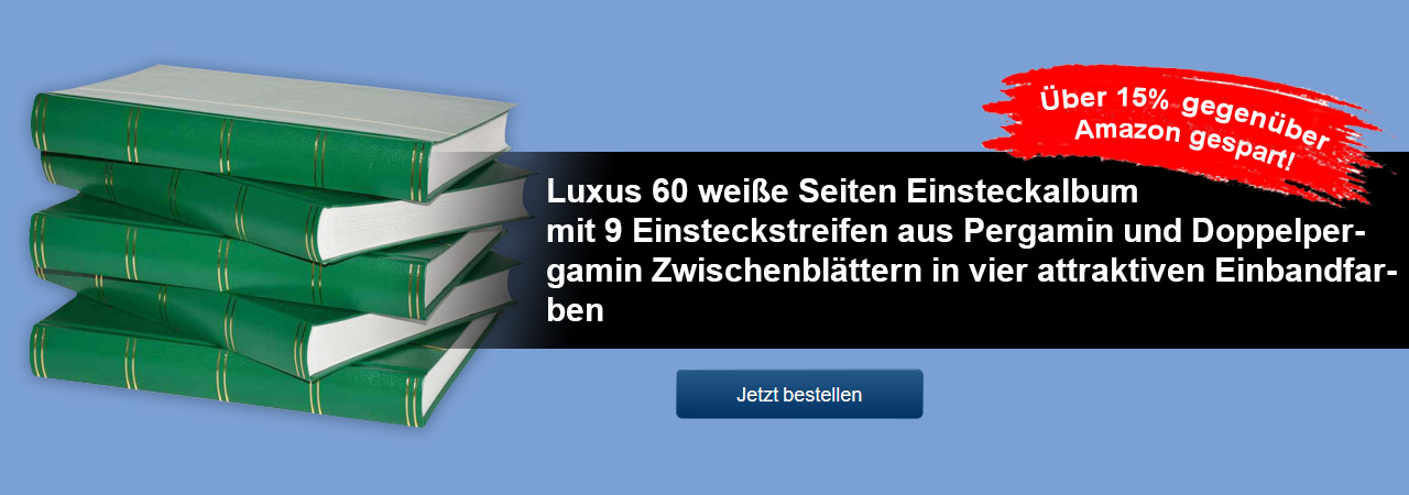 Luxus 60 weie Seiten Einsteckalbum mit 9 Einsteckstreifen aus Pergamin und Doppelpergamin Zwischenblttern in vier attraktiven Einbandfarben