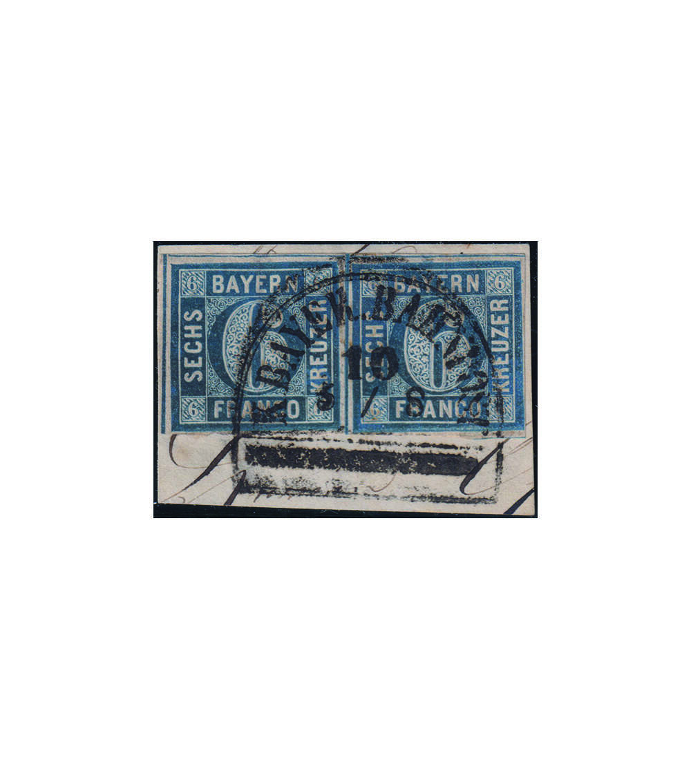 Bayern Nr. 10 b waagerechtes Paar mit Bahnpoststempel