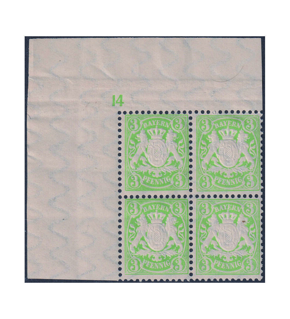 Bayern Nr. 47 Pl-Nr. Viererblock aus der linken oberen Bogenecke