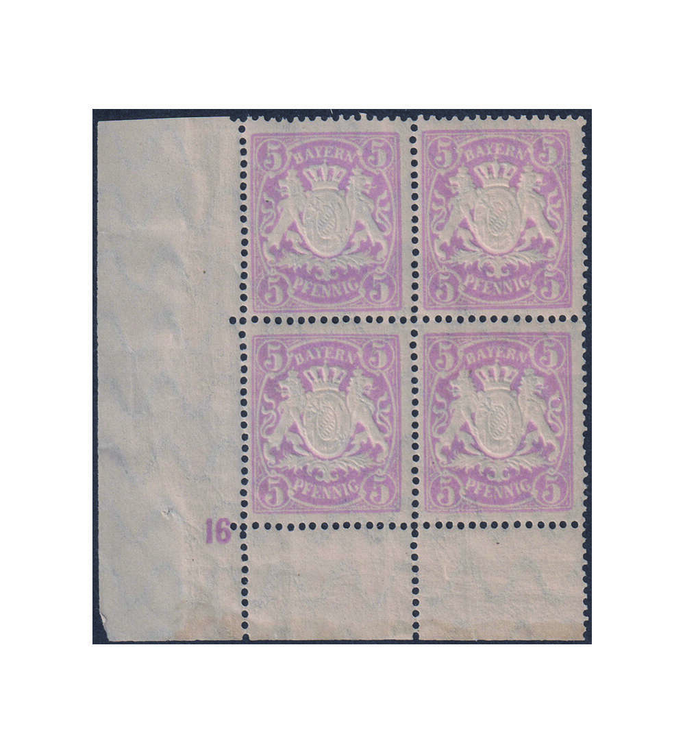 Bayern Nr. 55 B xa Pl-Nr. Viererblock aus der linken unteren Bogenecke