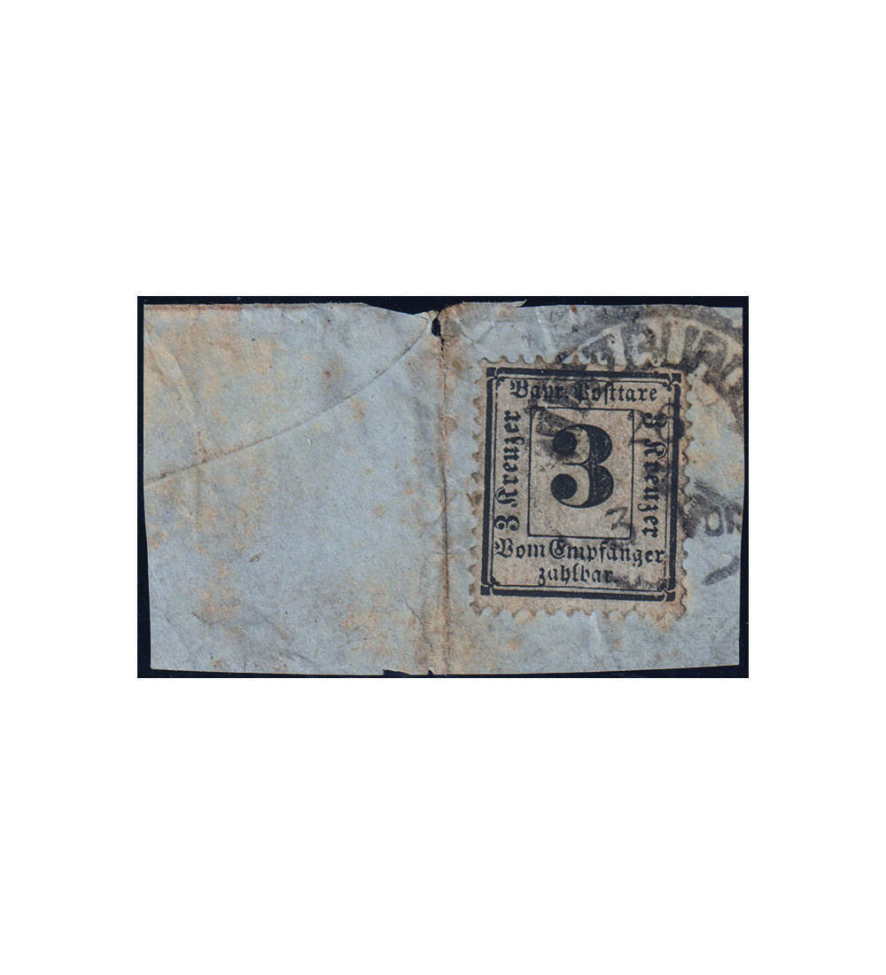 Bayern Porto Nr. 3 X gestempelt  auf Abschnitt mit Befund Sem