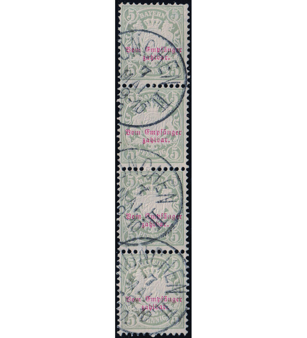 Bayern Porto Nr. 5 gestempelt  senkrechter Viererstreifen