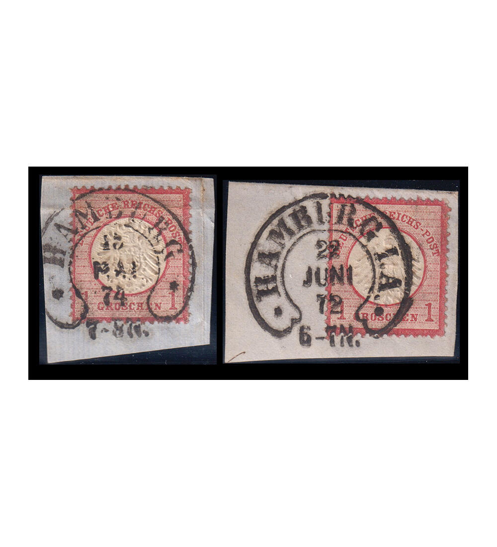 Dt. Reich Nr. 4 auf Abschnitt, 2 St�cke mit Hufeisenstempel