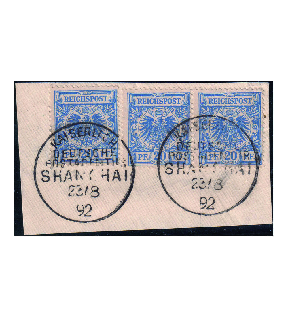 Dt. Post in China Nr. V 48 b  3 St�cke gestempelt auf Abschnitt, gepr�ft