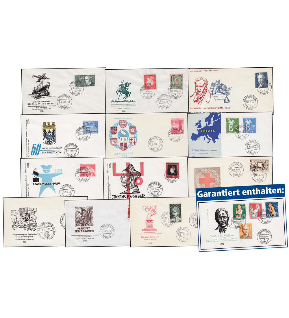 Saar Zusammenstellung von 13 verschiedenen Ersttagsbriefen