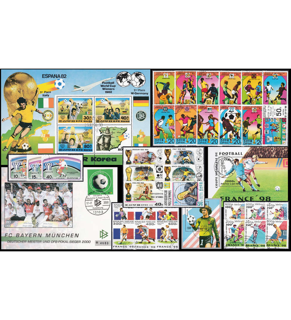 Fu�ball Sammlung 33 Marken mit 3Bl/KB+BRD FDC Mi.-Nr.2091