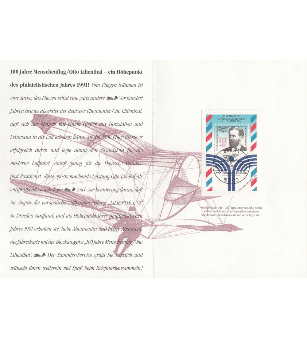 BRD Bund Klappkarte Lilienthal mit Block 24