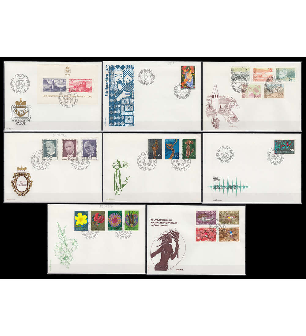 Liechtenstein 1972 FDC Ersttagsbriefe ohne Block 9