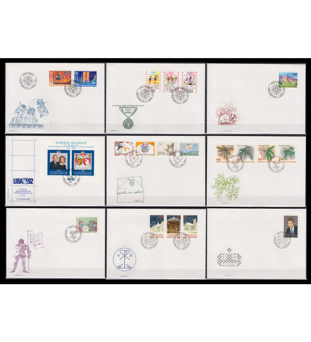 Liechtenstein 1992 FDC Ersttagsbriefe ohne Block 14