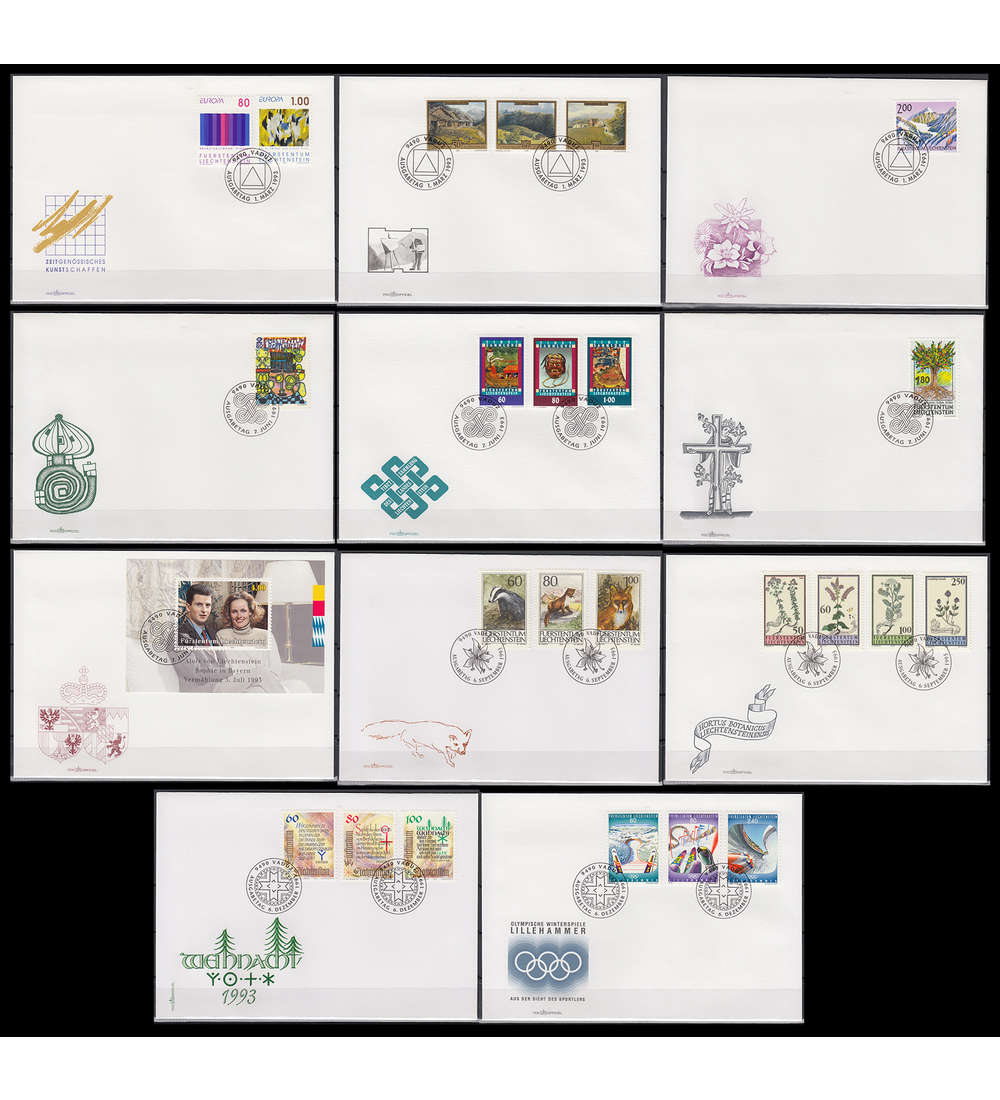 Liechtenstein 1993 FDC Ersttagsbriefe ohne Block 15
