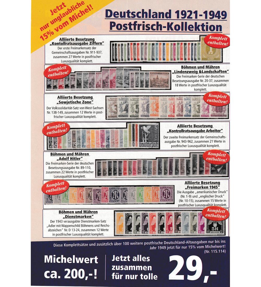 Deutschland 1921 - 1949 Postfrisch-Kollektion