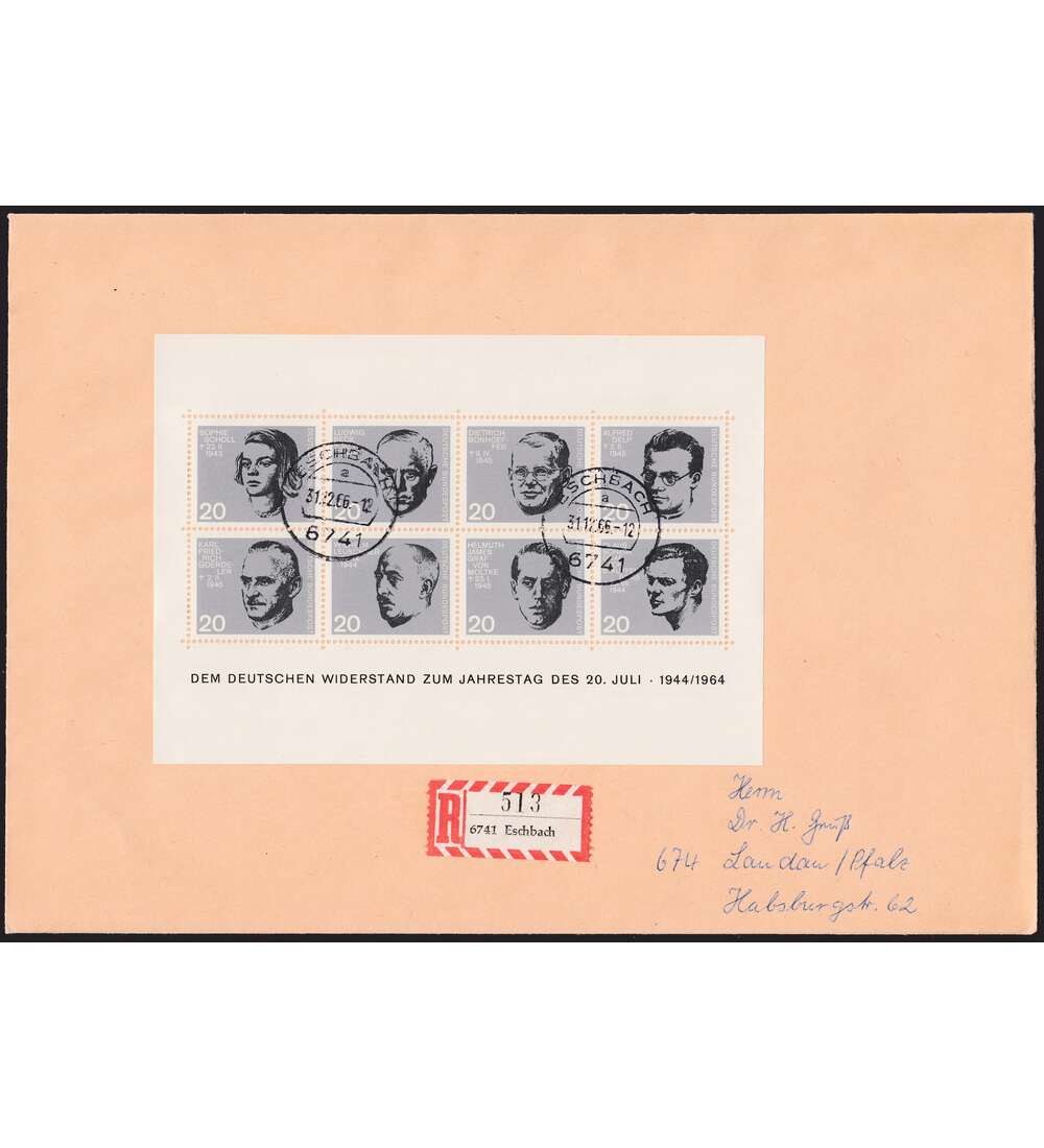 BRD Bund Blockausgaben mit          Block 3 auf Einschreibebrief