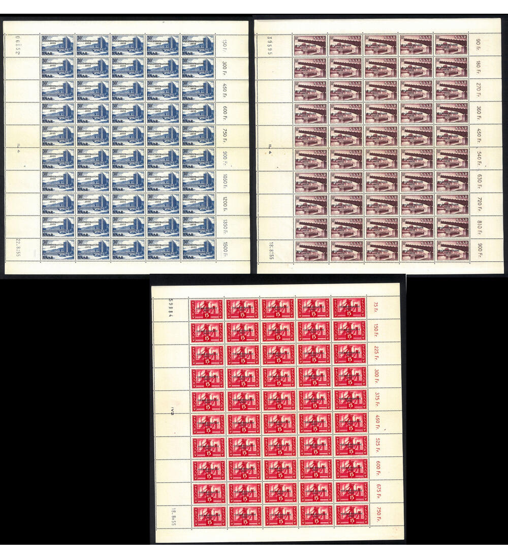 Saarland - Aufdruckwerte Nr. 362-364 postfrische B�gen Volksbefragung 1955