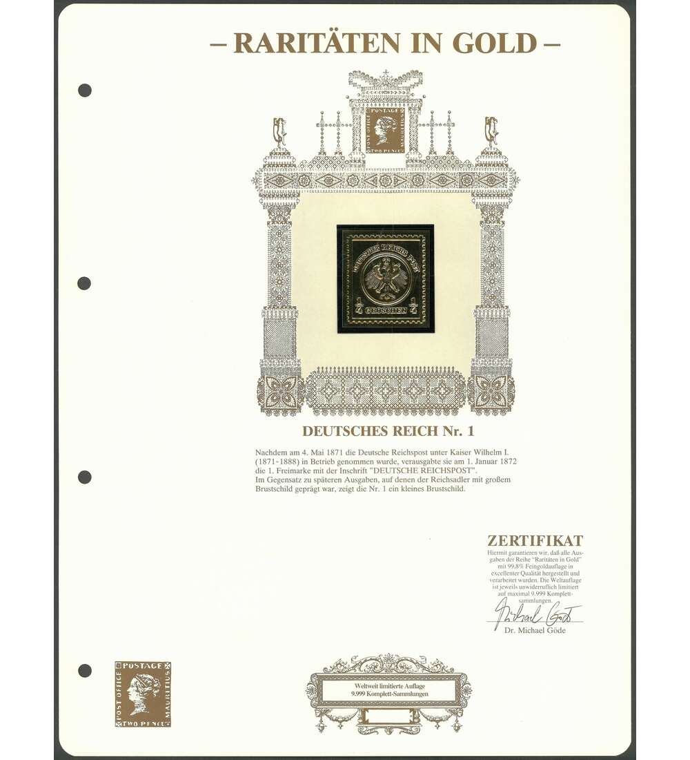 Goldmarke Deutsches Reich Erstausgabe