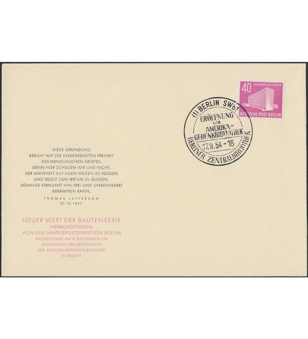 Berlin Nr. 122 FDC             Bauten 1954