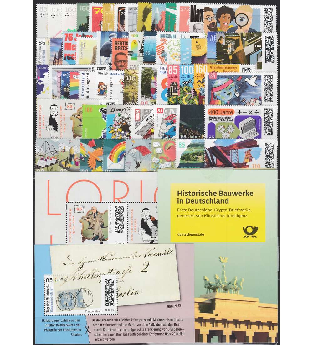 BRD Jahrgang 2023 postfrisch ohne selbstklebende Marken inklusive Kryptomarke Nr. 3801