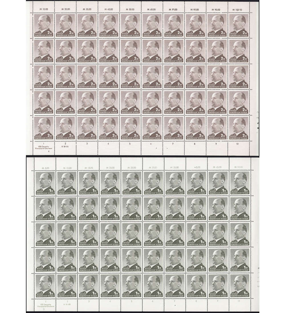 DDR Nr. 1481-1482 postfrisch ** mit Nr. 1481 OR I + 1482 OR I Bogen-Satz Ulbricht 1+2 M
