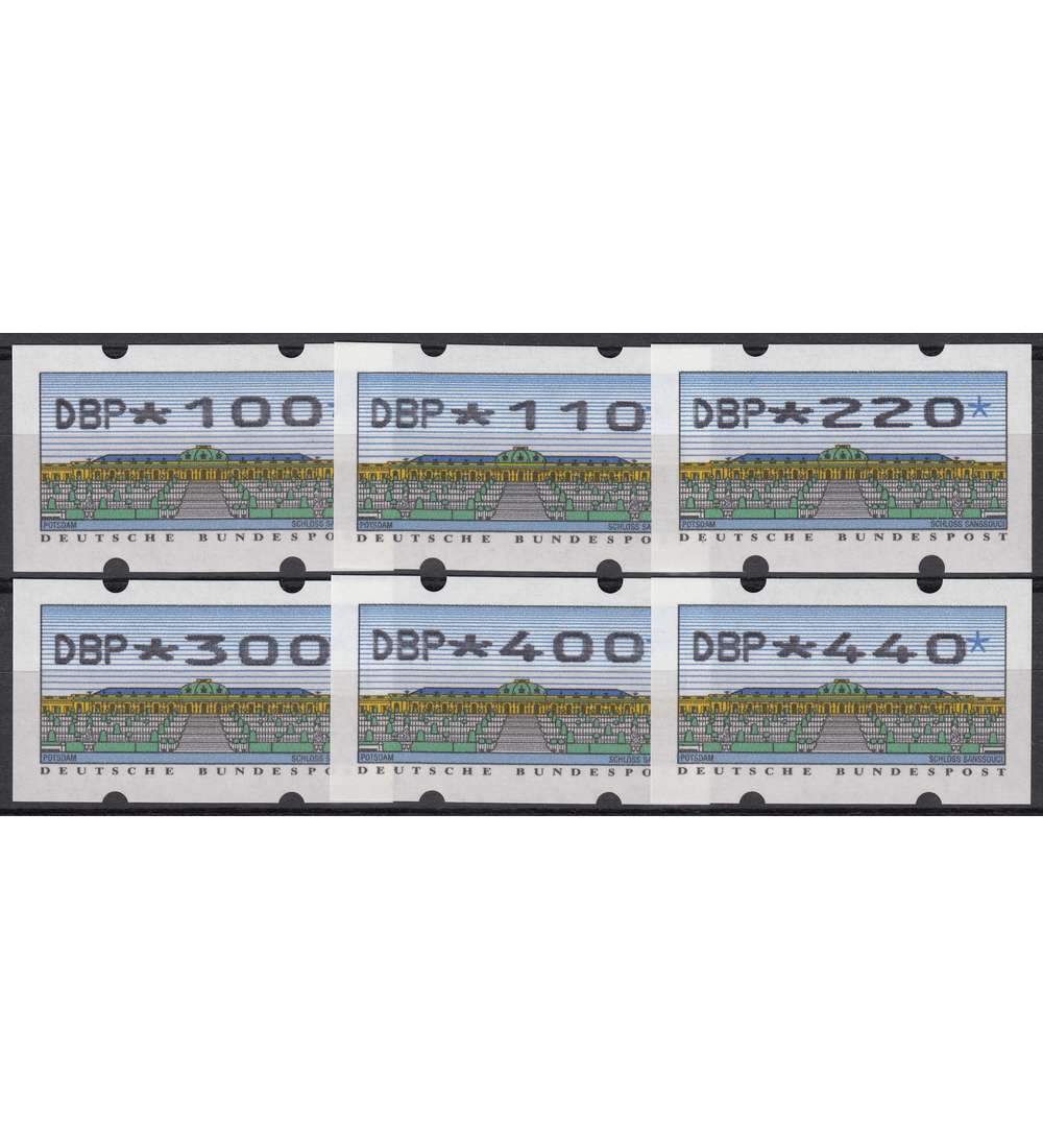 BRD Bund ATM2.2.1 VS4 postfrisch ** senkrechte rckseitige Nr 100/110/220/300/400/440 Pfennig   DBP+Wertziffern breit