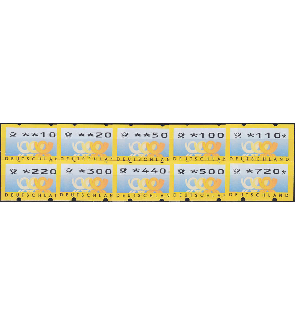 BRD Bund ATM3.3 VS2 postfrisch **  mit r�ckseitiger Nr. 10/20/50/100/110/220/300/440/ 500/720 Pfennig Posth.+Wertz. mager