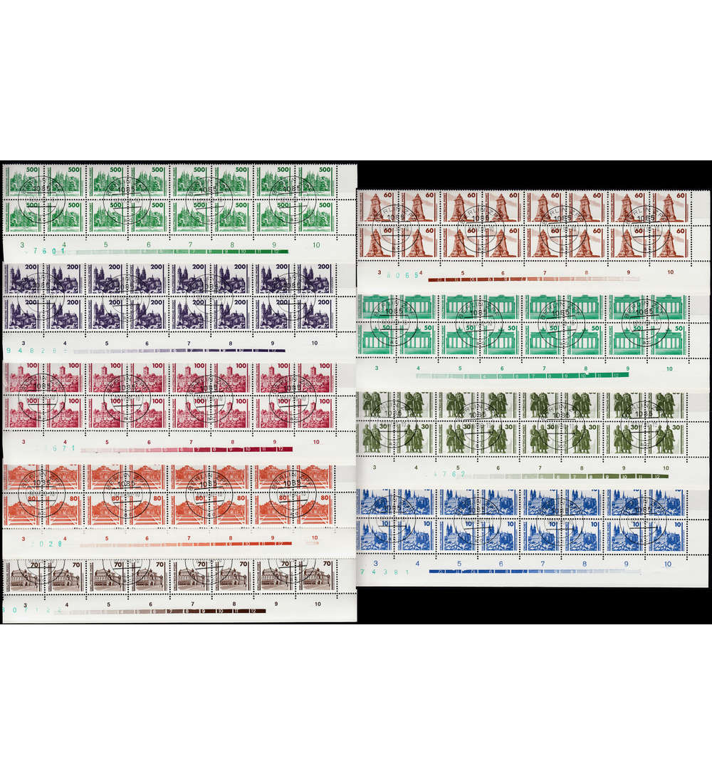DDR Nr. 3344-3352 gestempelt 16er-Block vom Unterrand mit Farbstreifen