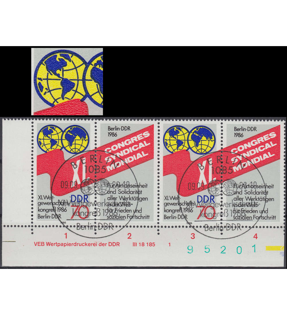 DDR Nr. 3049 I + DV gestempelt Plattenfehler