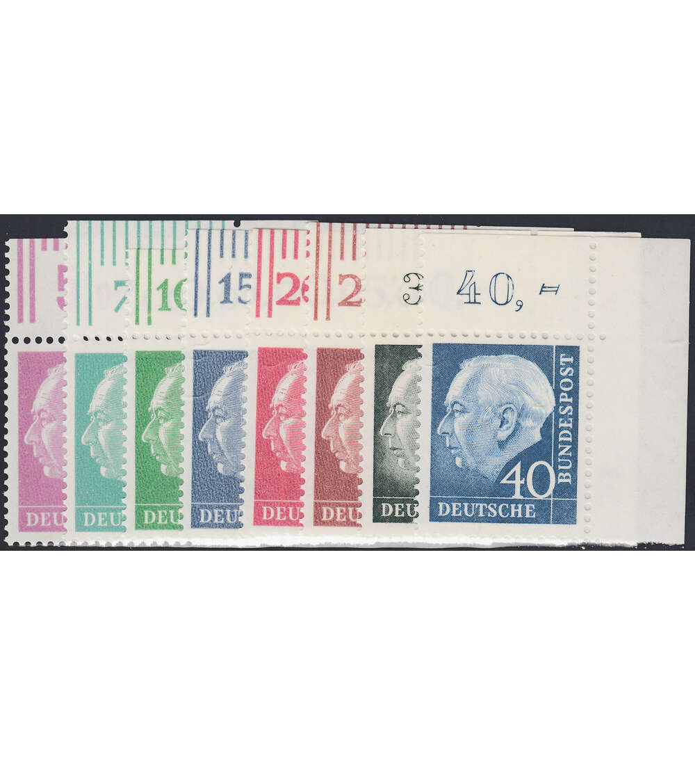 BRD Heuss Lumogen Ecke oben rechts 8 Werte postfrisch