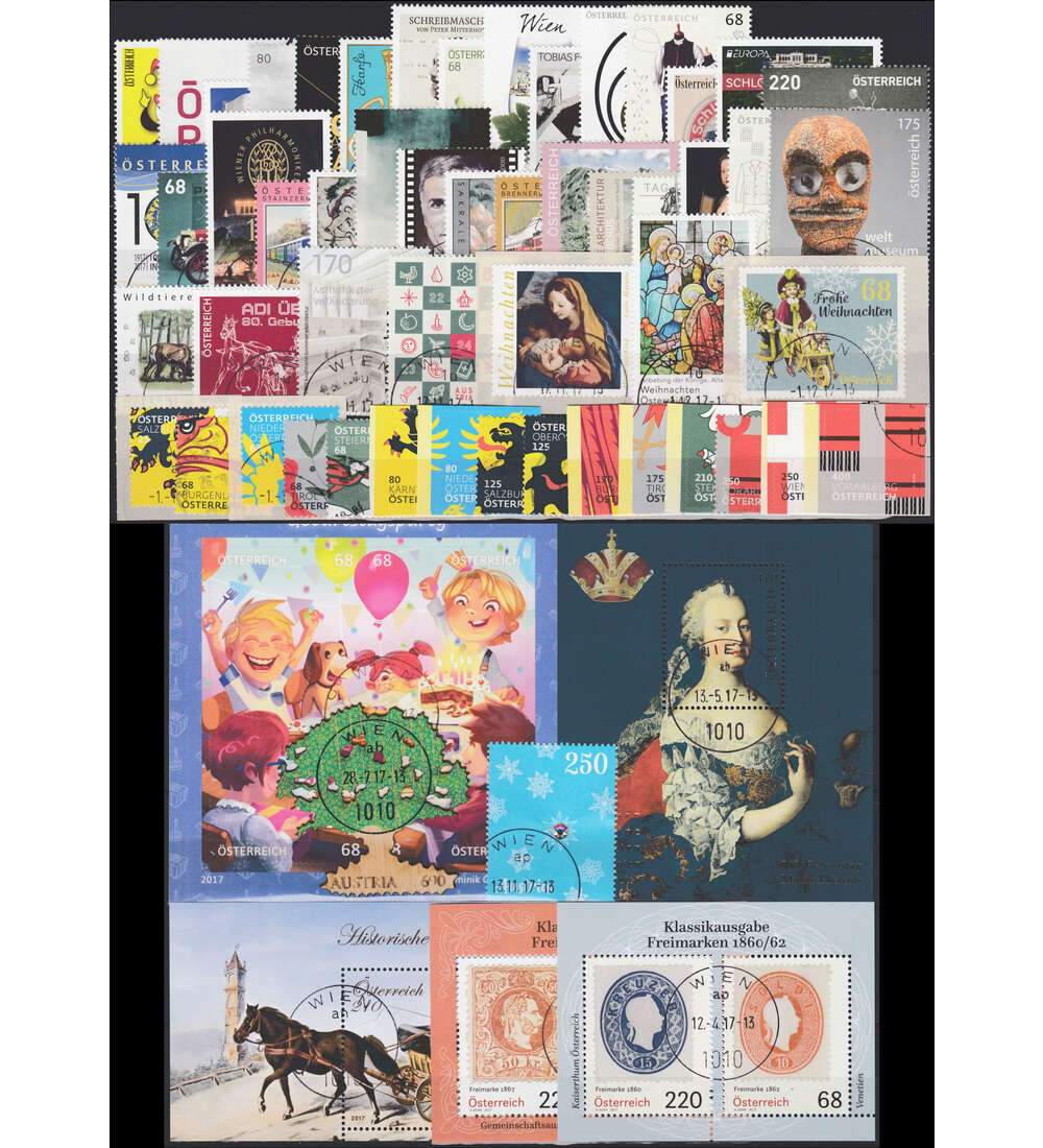 sterreich 2017 gestempelt Nr. 3306-3373 ohne 3359-3361 Block 93-97