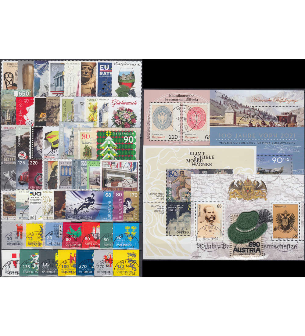 sterreich 2018 gestempelt Nr. 3374-3442 Block 98-102