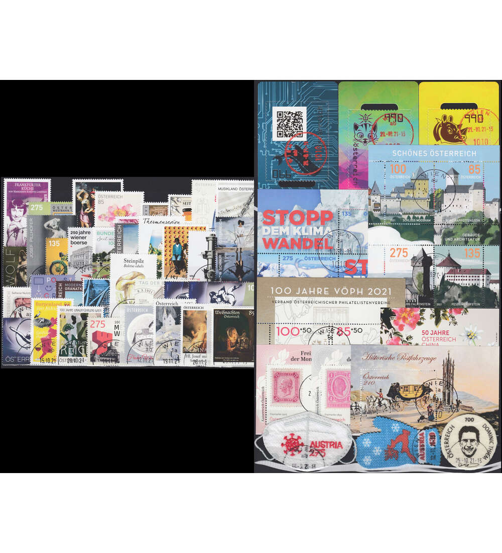 sterreich 2021 gestempelt Nr. 3570-3624 Block 121-130 ohne 3618
