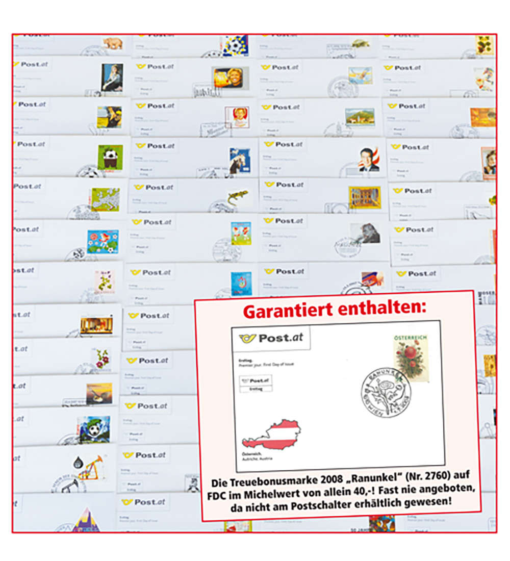 �sterreich 50 Ersttagsbriefe nur Euro-Werte mit Nr. 2760