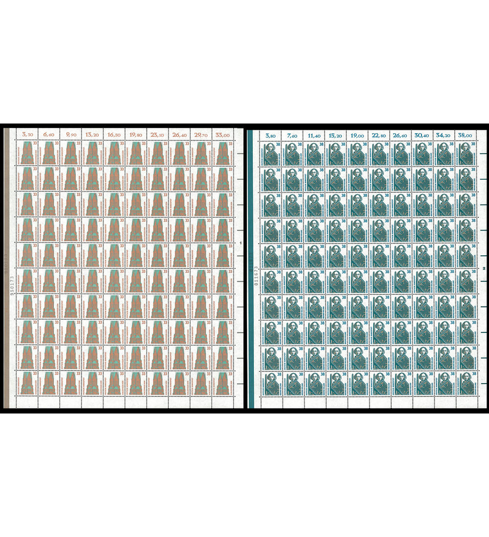 BRD Bogen Sehensw�rdigkeiten Nr. 1399 und 1400 postfrischer Originalbogen