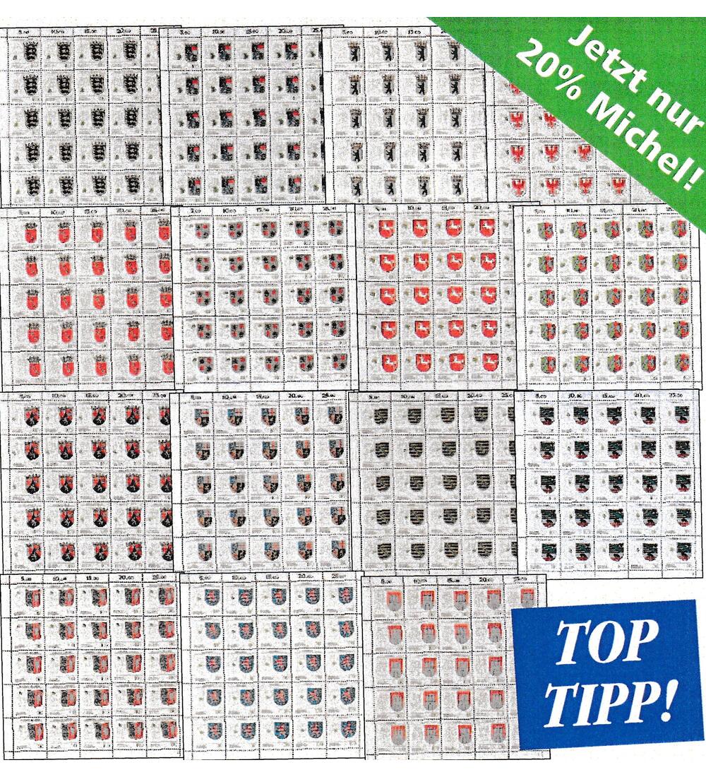 BRD Bogensatz Wappen postf. Nr. 1586-1591, 1660-1664 und 1712-1716 im Einsteckalbum