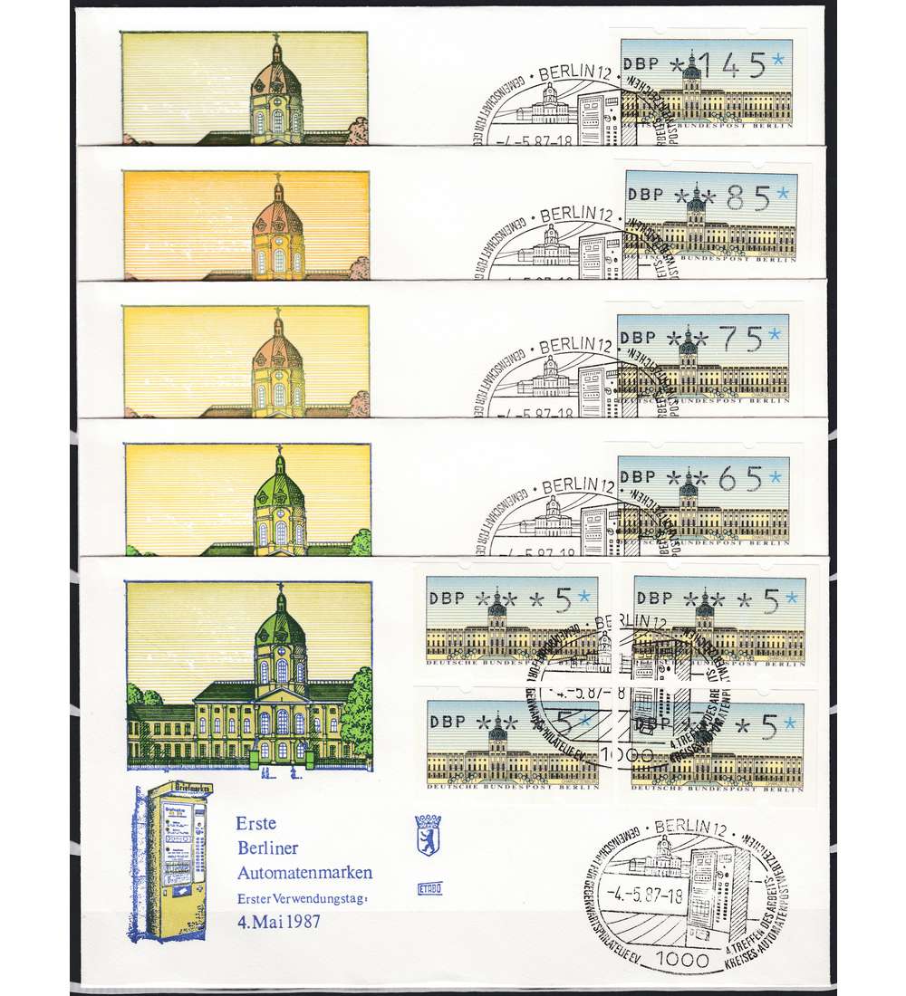 Berlin ATM VS2 auf 5 FDC Erstagsbriefen