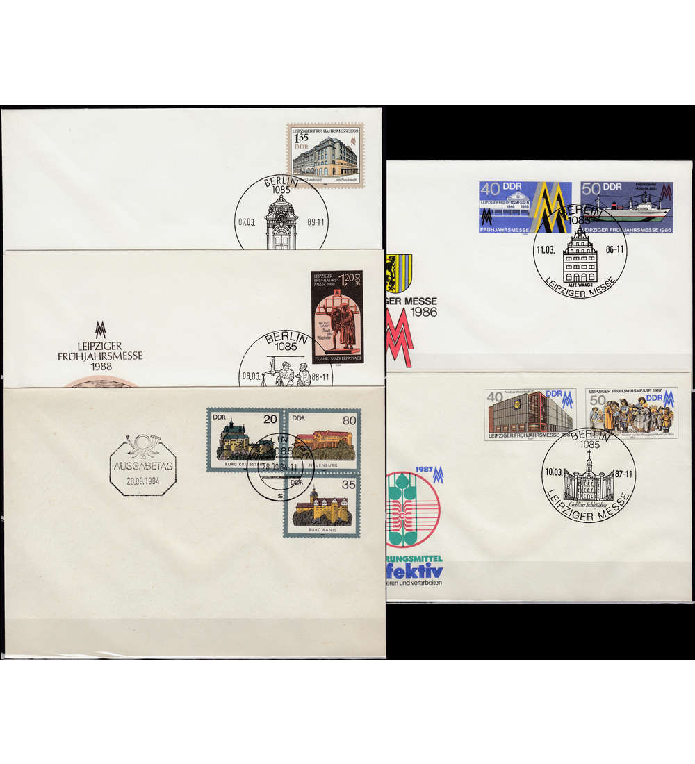 5 DDR Ganzsachenumschlge gestempelt U1,U4,U6,U8+U9