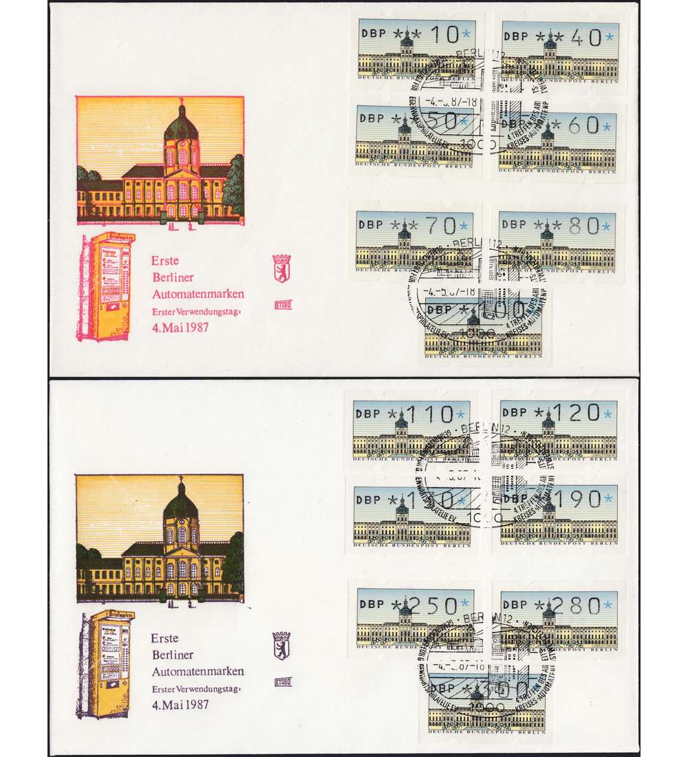Berlin ATM-FDC VS 1 Wertst. 10 - 300 Pfennig auf 2 Ersttagsbriefen