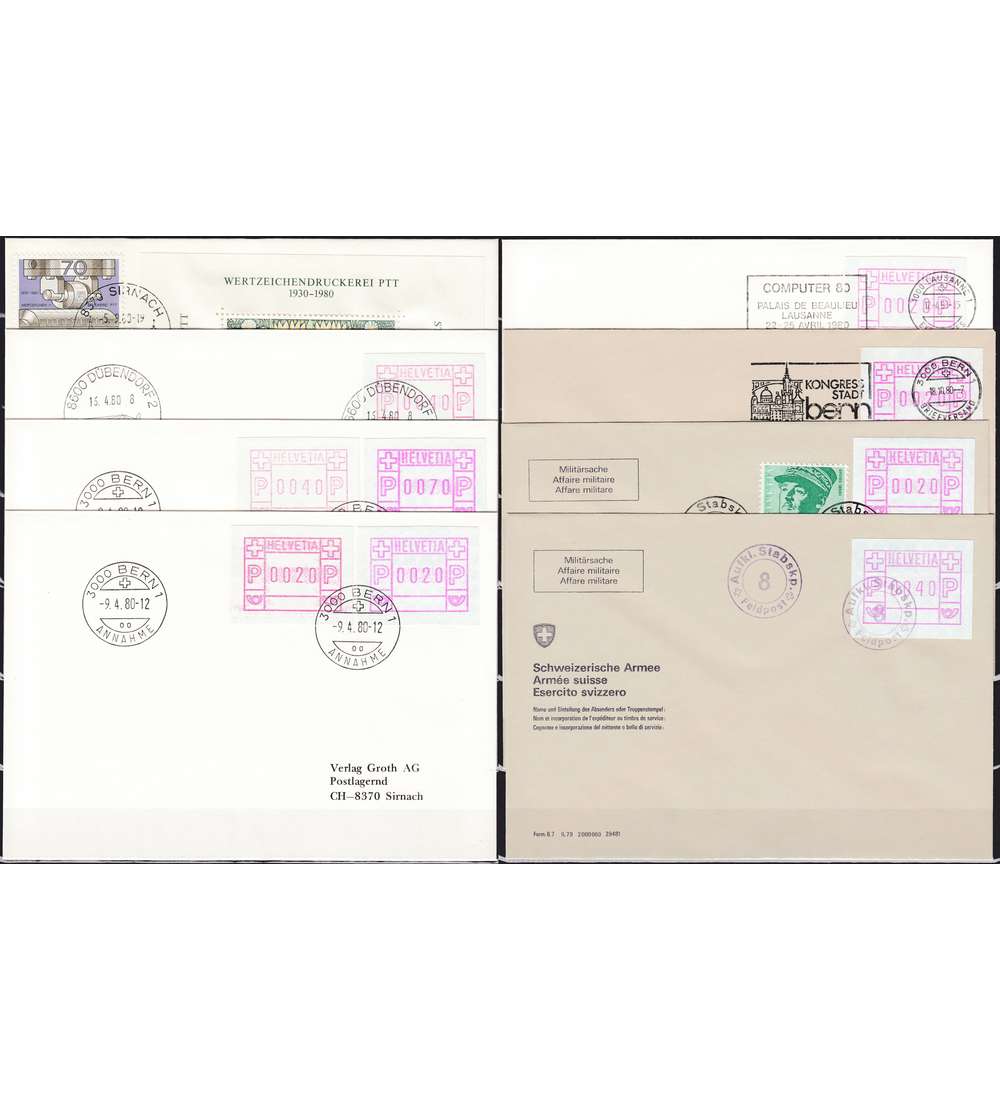 Schweiz Automatenmarken-Belege 8 verschiedene