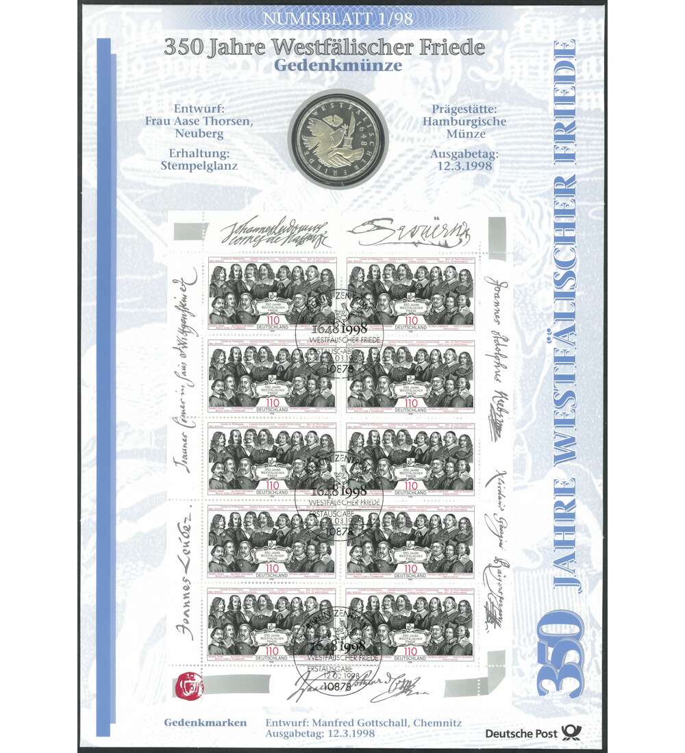 BRD Bund Numisblatt 1/1998 Westflischer Friede