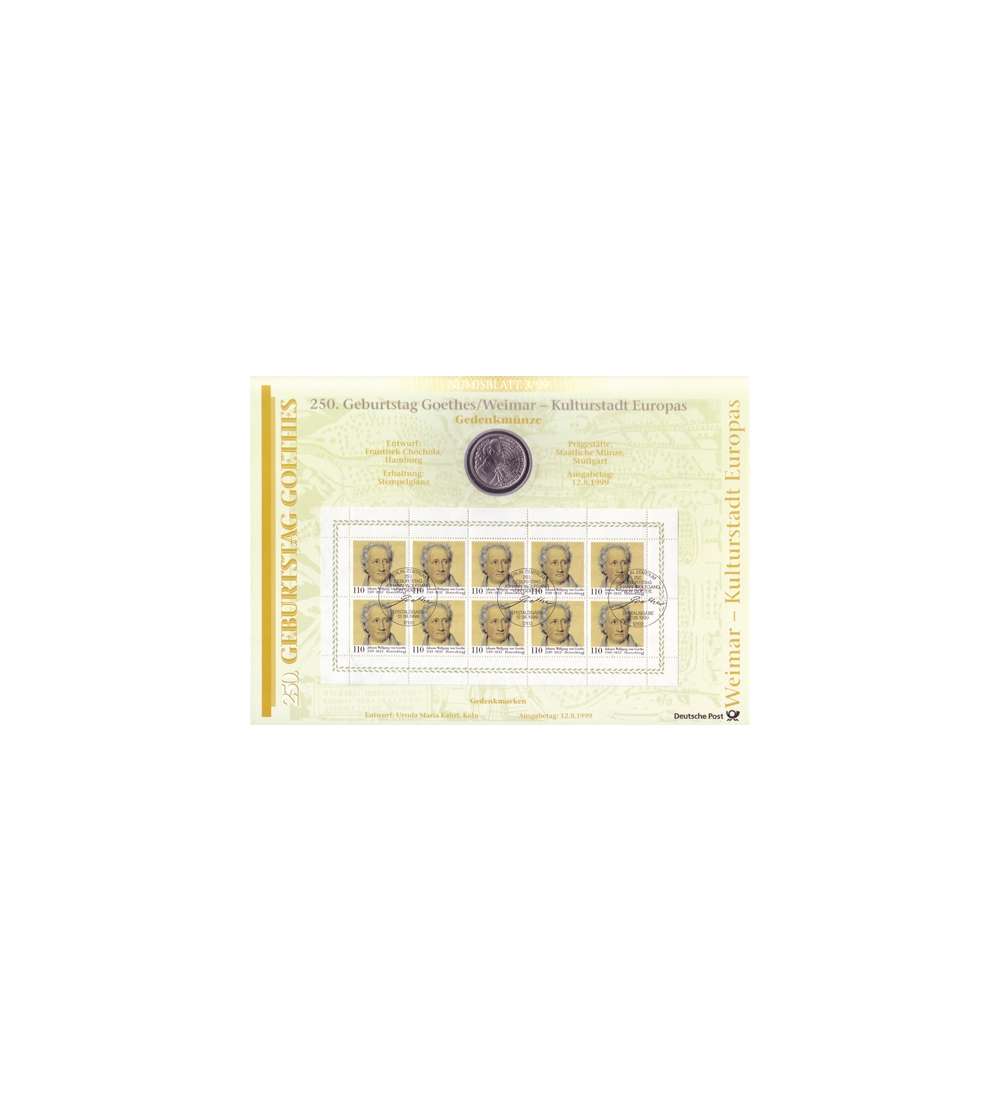  BRD Bund Numisblatt 3/1999 250. Geburtstag Goethe