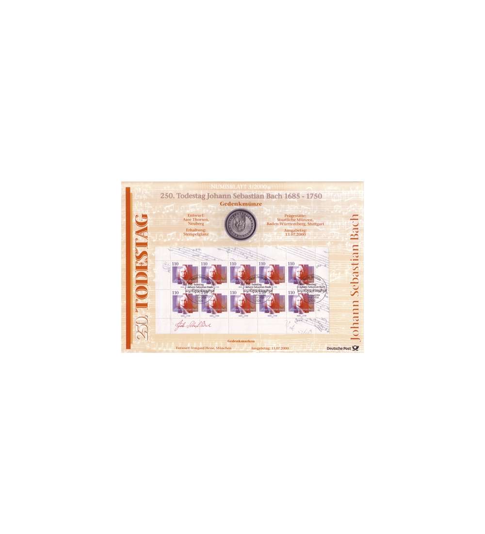 BRD Bund Numisblatt 3/2000 250. Todestag Johann Sebastian Bach