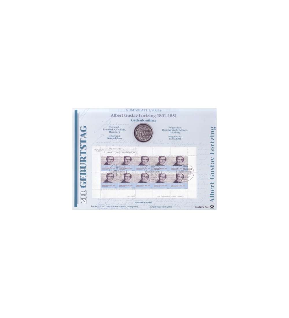 BRD Bund Numisblatt 1/2001 200. Geburtstag Lortzing