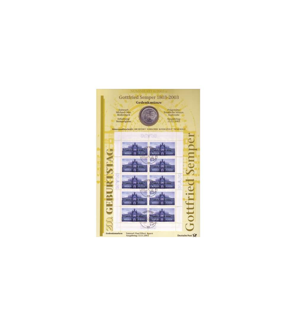 BRD Bund Numisblatt 6/2003 - 200. Geburtstag Semper