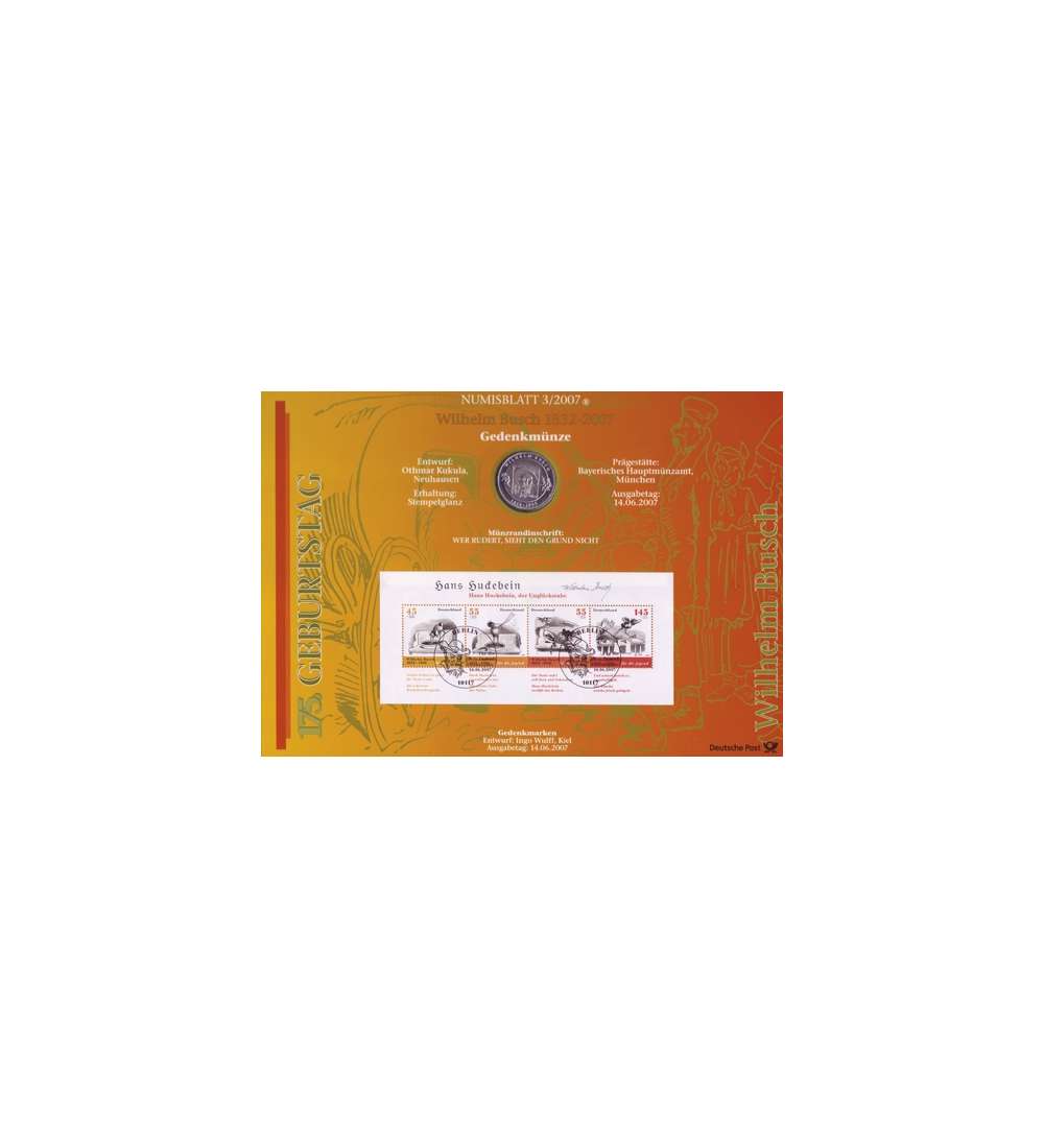 BRD Bund Numisblatt 3/2007 - 175. Geburtstag Wilhelm Busch