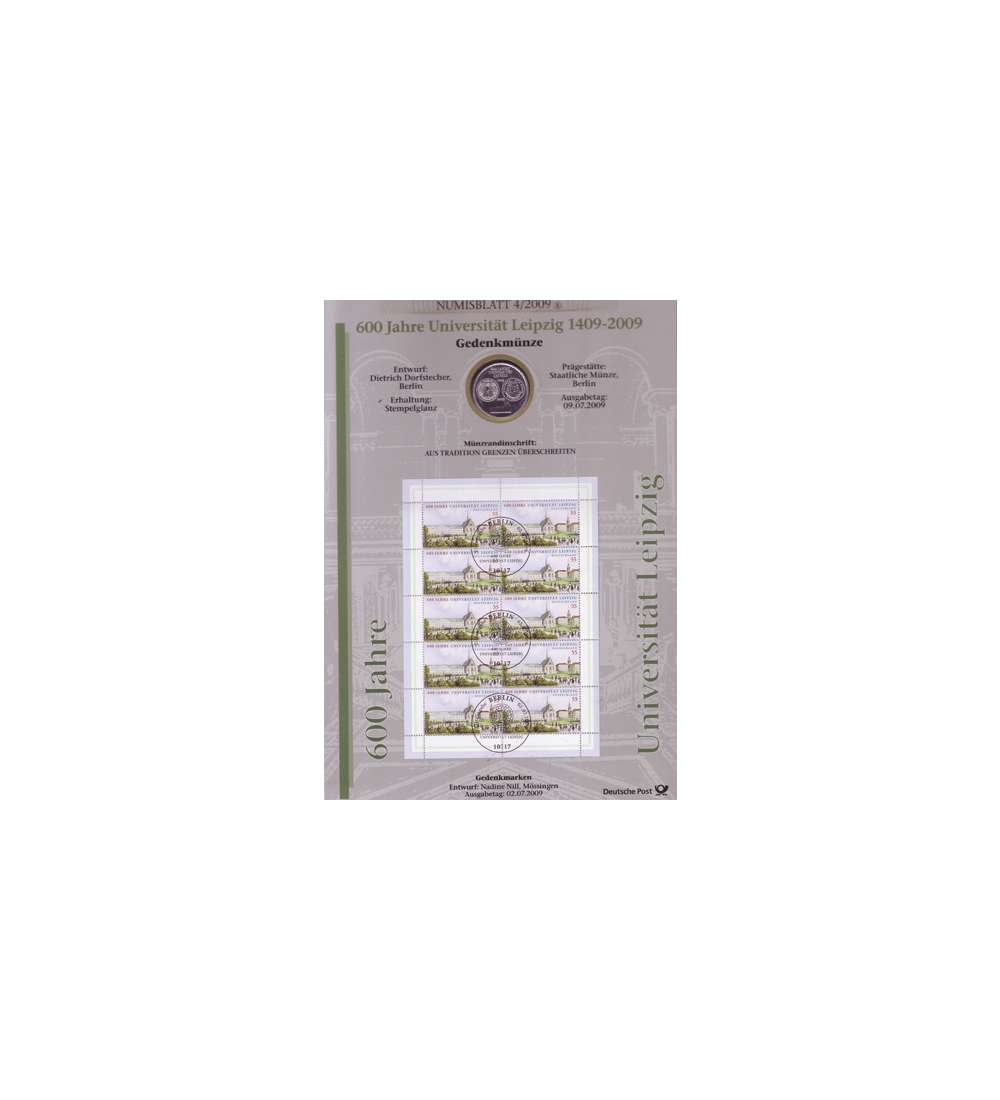 BRD Bund Numisblatt 4/2009 - 600 Jahre Universitt Leipzig
