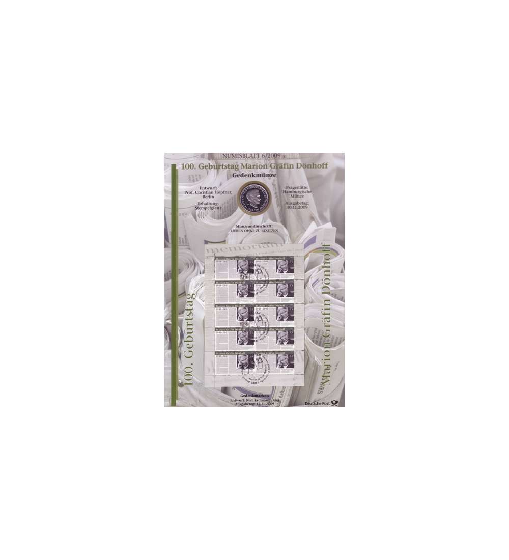 BRD Bund Numisblatt 6/2009 - 100. Geburtstag Dnhoff