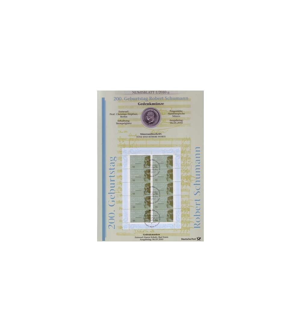 BRD Bund Numisblatt 1/2010 - 200. Geburtstag Schumann