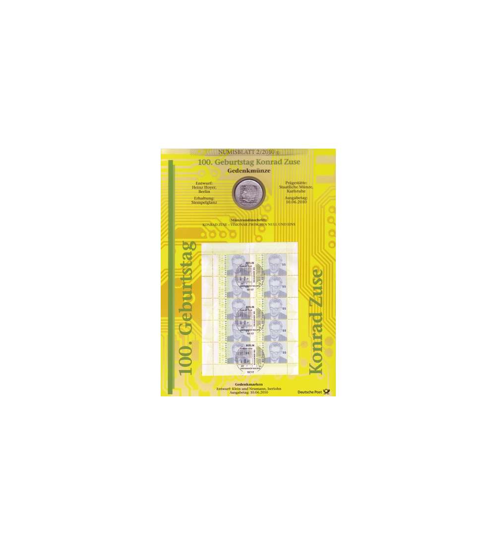 BRD Bund Numisblatt 2/2010 - 100. Geburtstag Zuse