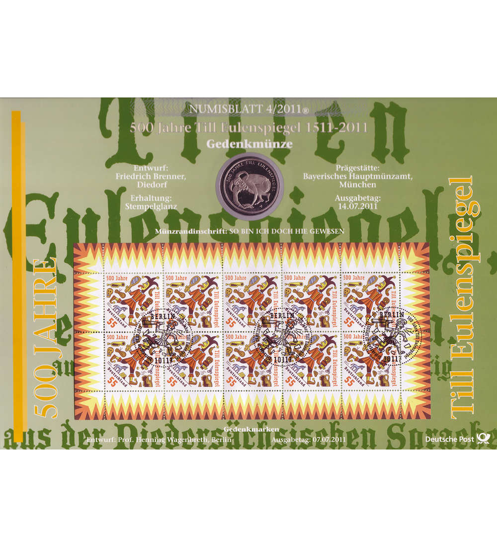 BRD Bund Numisblatt 4/2011 - 500 Jahre Till Eulenspiegel