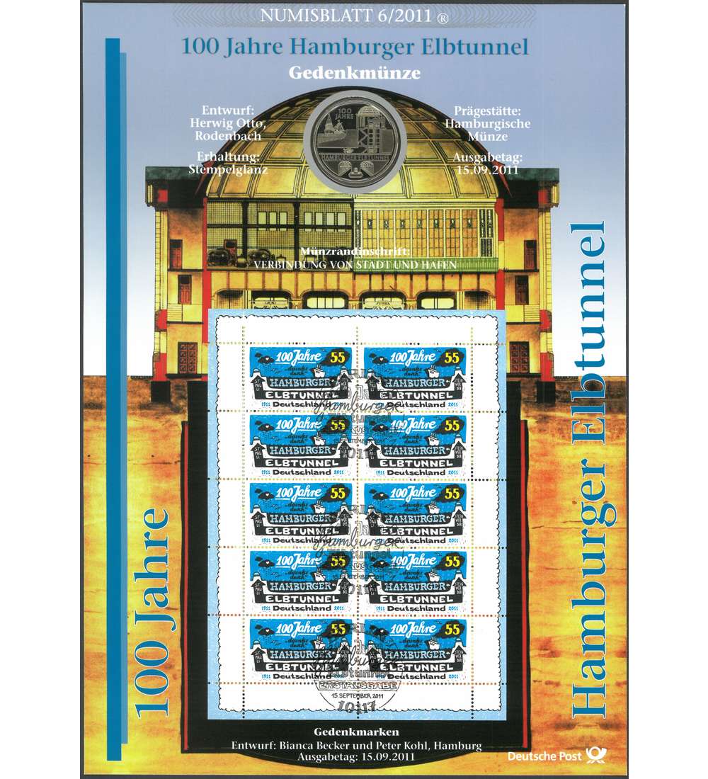 BRD Bund Numisblatt 6/2011          100 Jahre Elbtunnel Hamburg