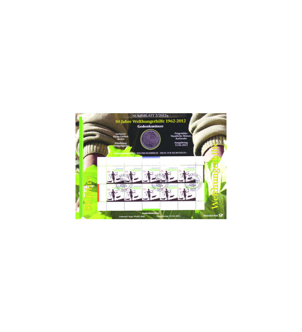 BRD Bund Numisblatt 2/2012          50 Jahre Welthungerhilfe