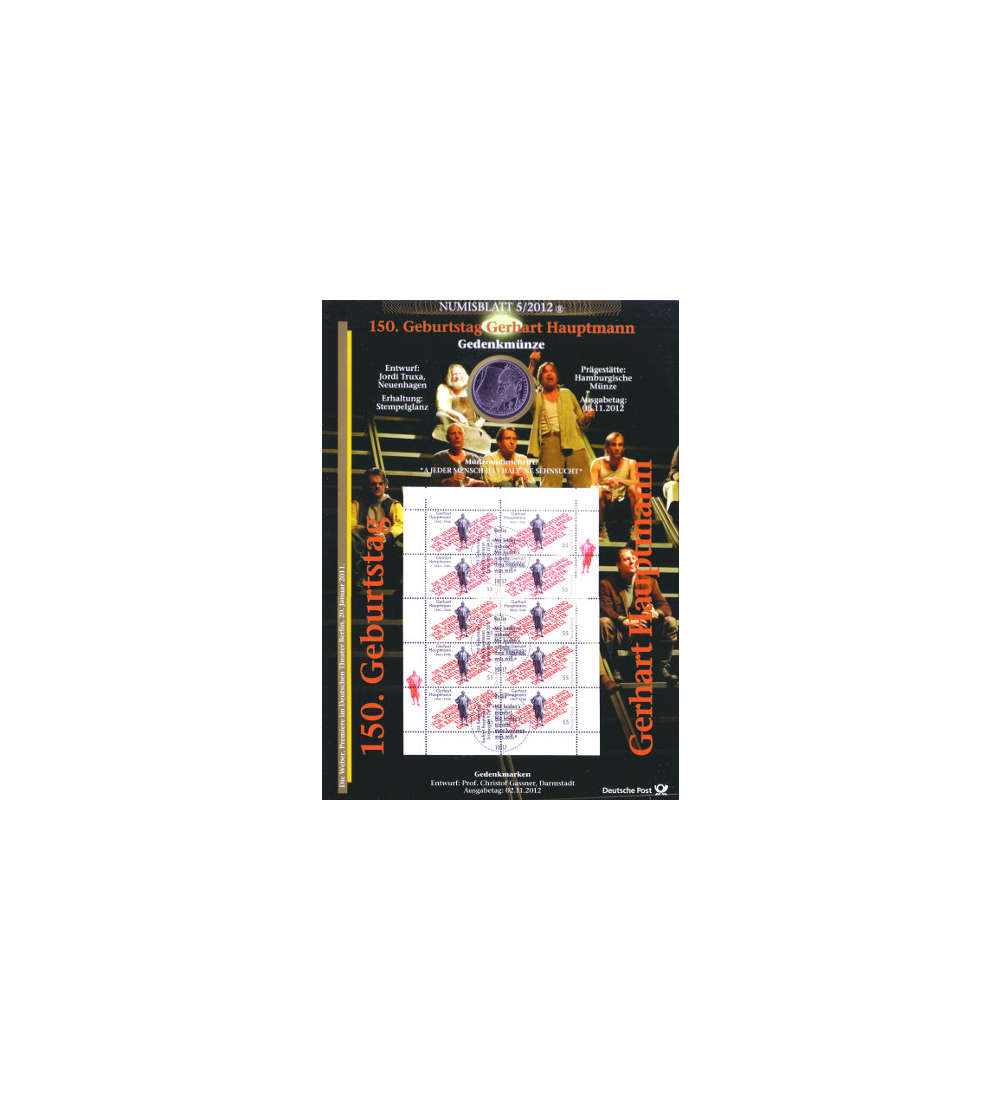 BRD Bund Numisblatt 5/2012 150. Geburtstag Gerhart Hauptmann